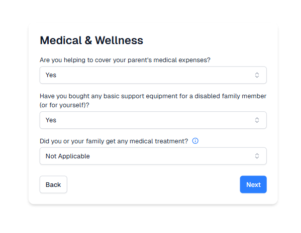 Tax Relief Wizard Interface